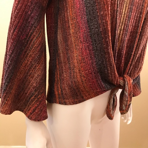 Studio JP Tie Front Bell Sleeve Boho Top Womens Size Small Fall Tones RenFaire - Picture 6 of 16